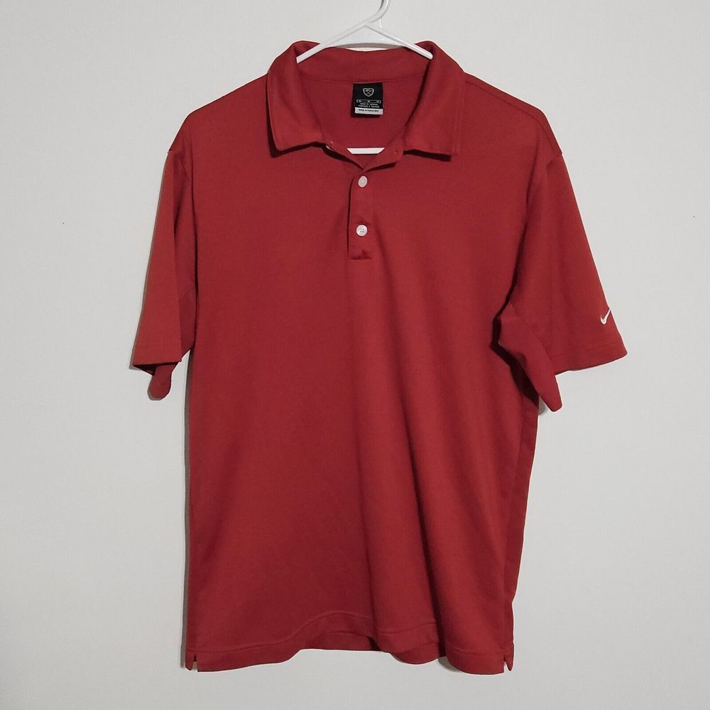 Nike Mens Shirt‎ Size M Golf Polo Solid Red Sphere Dry Short Sleeve Collared